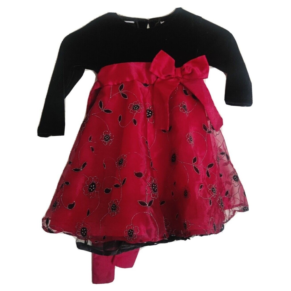BLUE BERi Boulevard Girl's Holiday Christmas Dress Size 2T Long Sleeve Black Red
